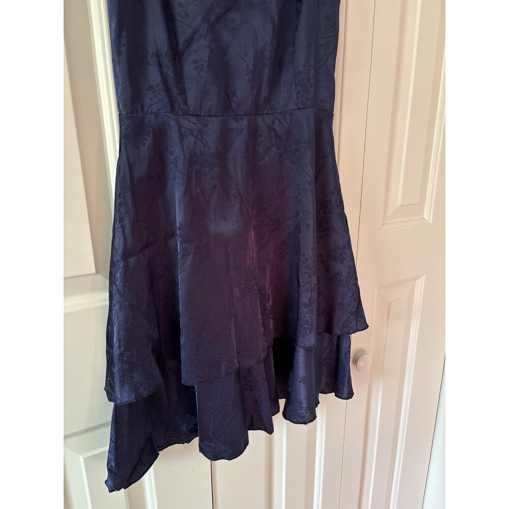 Navy Blue Floral Jacquard Sleeveless Dress S - Picture 4 of 10